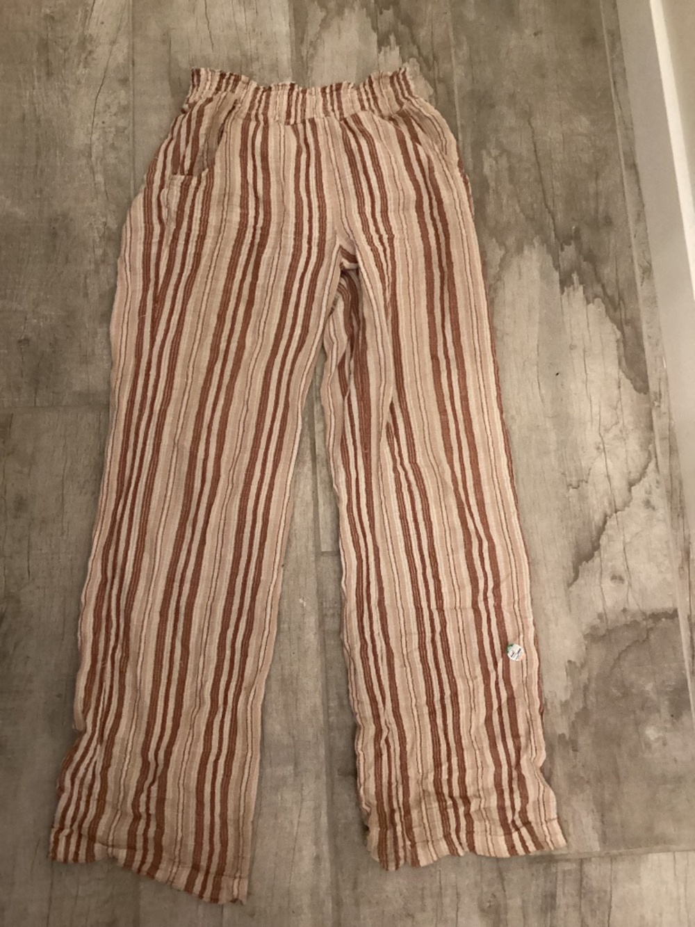 Billabong Striped Wide Leg Pants – Cream, Tan, Brown - Picture 2 of 3